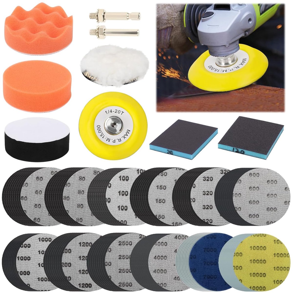 Qivine Polishing Attachment, Cordless Screwdriver, Car, 75 mm Sanding Discs Headlight, Polishing Set with P60 ~ 10,000 - ShopVlot