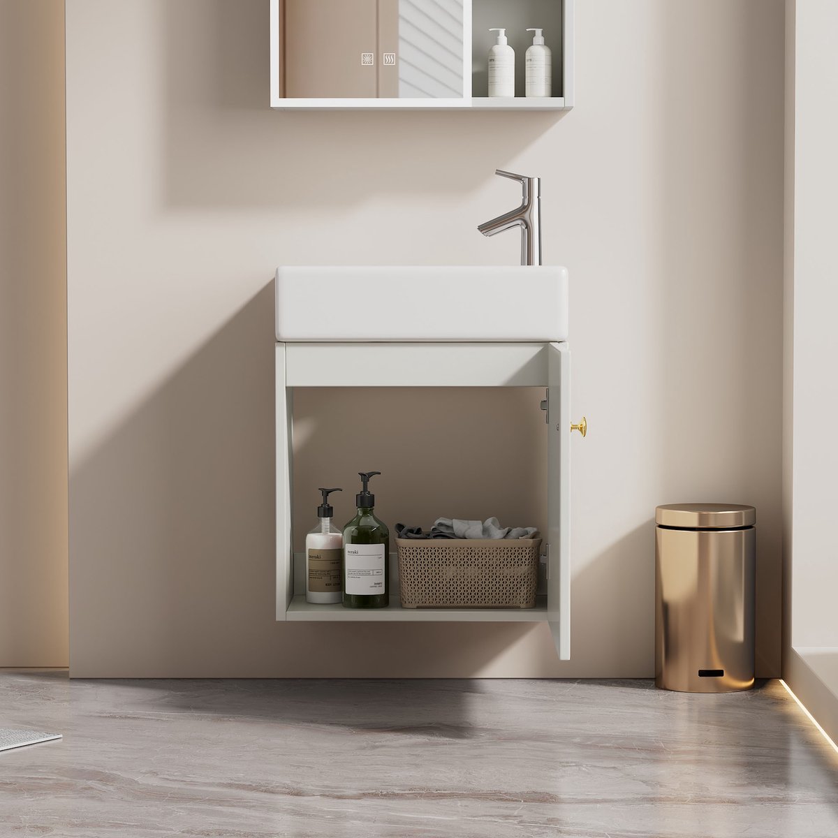DESMIU Badkamerkast - Hangend Wastafelmeubel Met Keramische Wastafel - Modern Voor Gastentoilet En Kleine Badkamer - MDF - Wit - 46 Cm