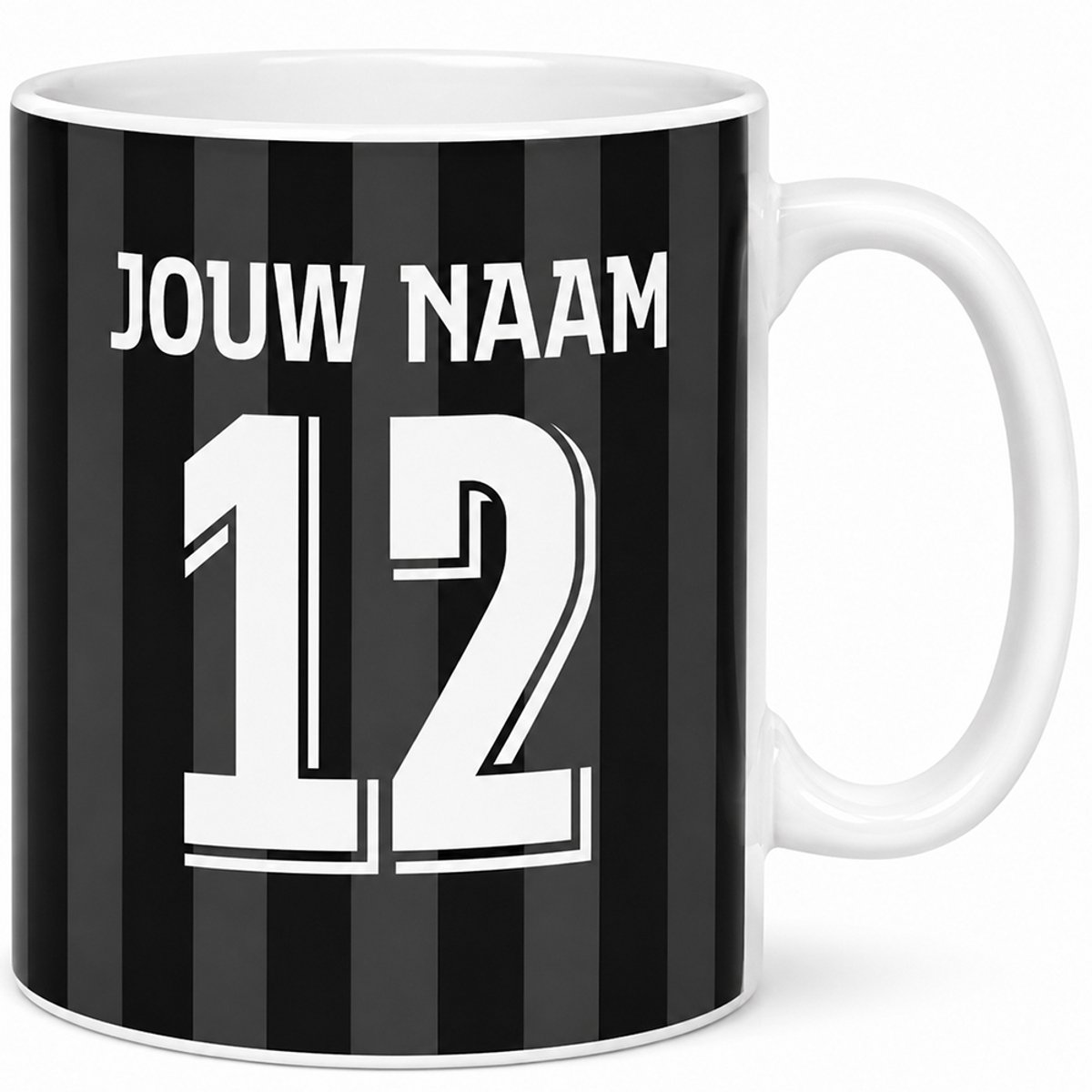 Voetbalmok Power Collection – Kleur Zwart – Gepersonaliseerde Mok met Naam en Rugnummer – Voetbal Mok – 325 ml