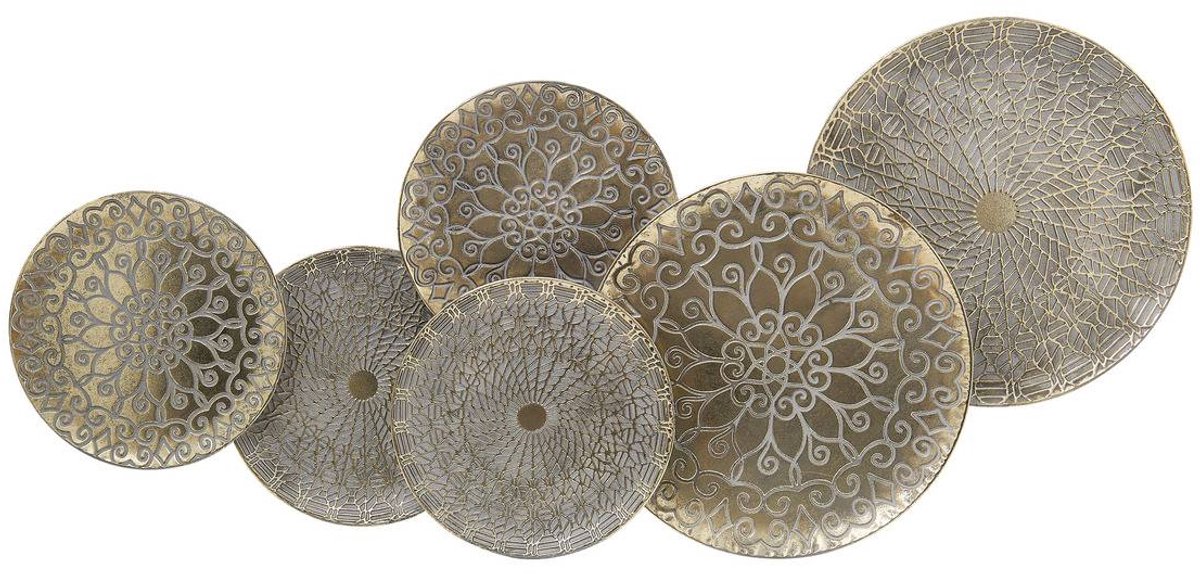 Wanddecoratie met 6 vergulde metalen schijven met mandala-motieven JUNON