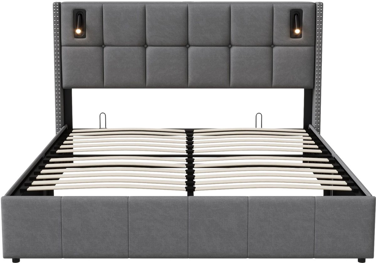 Opbergbed 140 X 200 Cm Grijs - met Lattenbodem