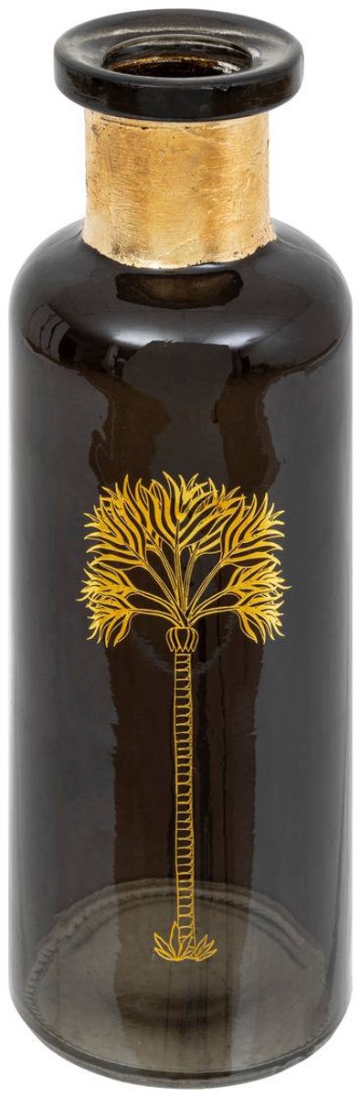 Tropisch Boudoir Vaas 22cm Kaki Glas met Guden Print