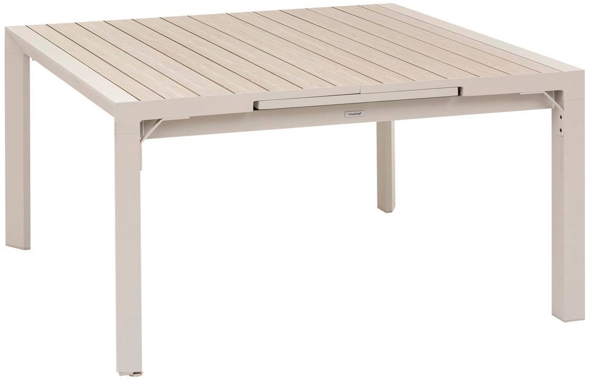 Vierkante uitschuifbare tuintafel voor 10 personen van aluminium met houtlook ÉVASION