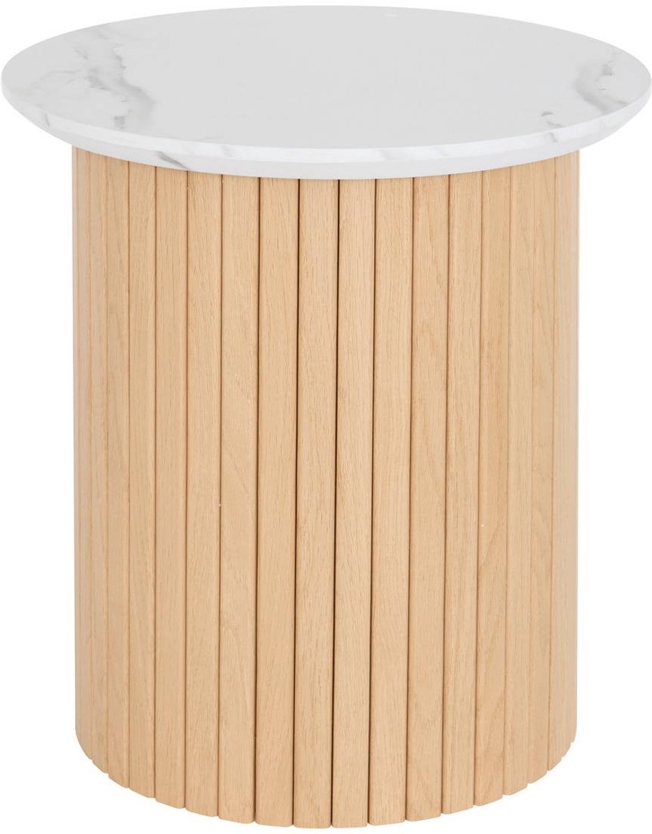 Bijzettafel met marmereffect en houten lattenonderstel HOMELYA