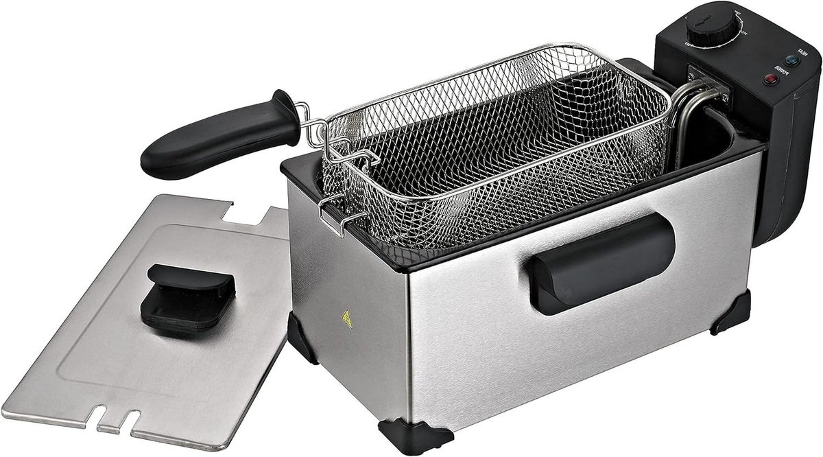 Oliefriteuse - Kleine friteuse - Lekker Frituren - Instelbare Temperatuur - 3 Liter - Zilverkleurig