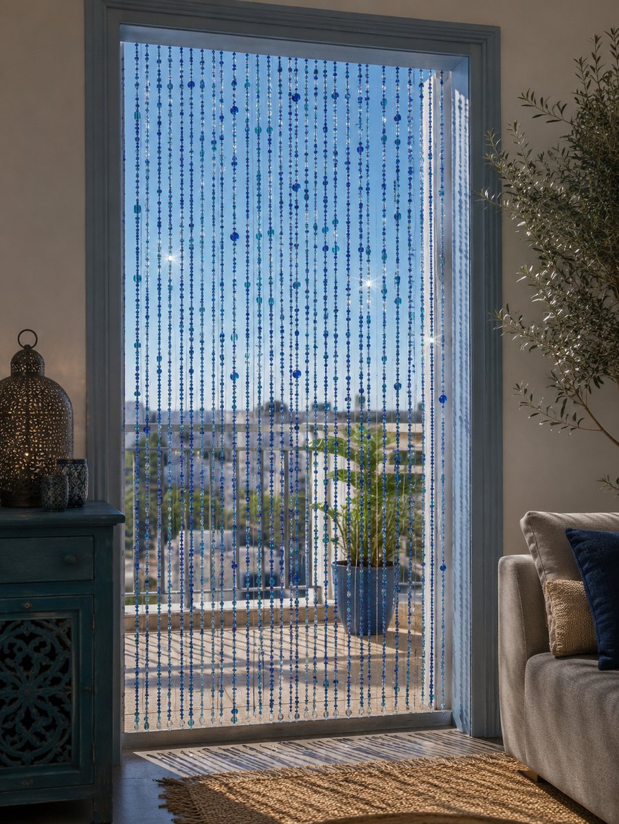 LM-Collection Aneesha Vliegengordijn - 90x200cm - Blauw - Glas