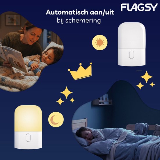 Nachtlampje Stopcontact 2 stuks Dimbaar - LED Dag en Nacht Sensor - Warm Wit voor Baby, Kinderen en Volwassenen - Flagsy van Flagsy — afbeelding 3