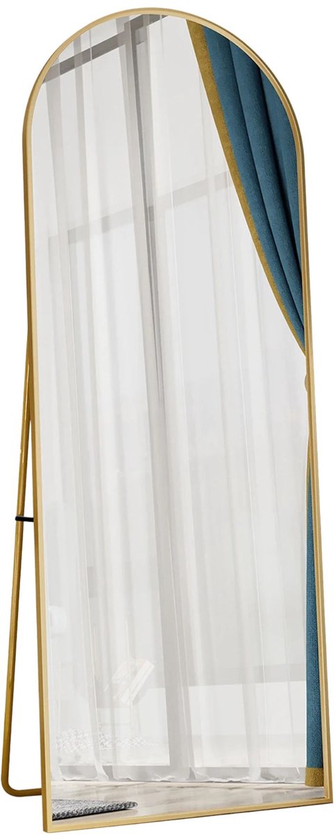 Happiq Passpiegel 162x53cm Goud – Grote Spiegel Boogvormig Staand en Hangend met
