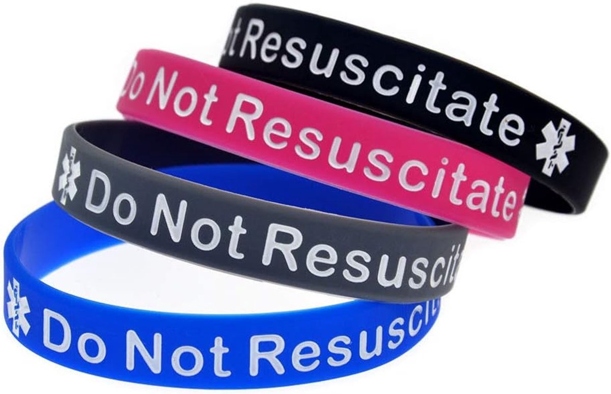 armband voor medische noodgevallen, niet reanimeren, 4 stuks, volwassenenmaat, zwart, roze, blauw, grijs