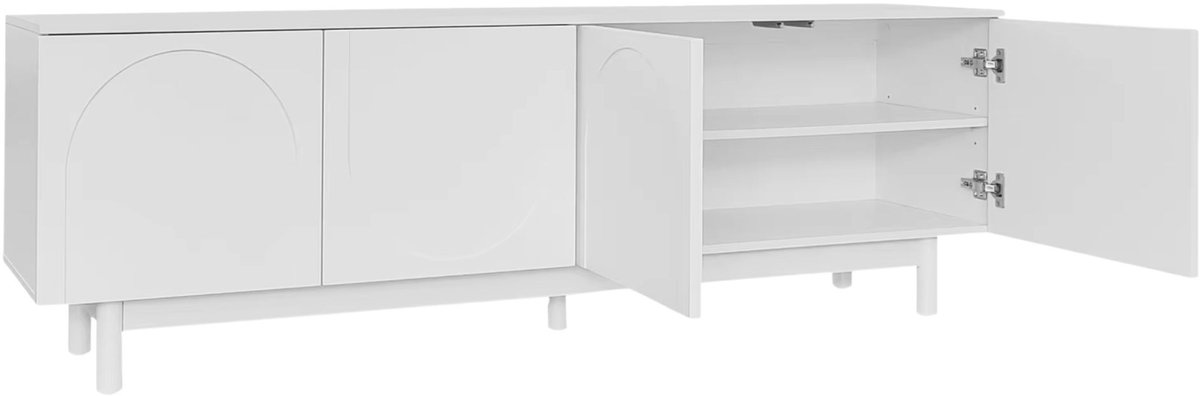 Happiq TV meubel - Wit - 175 x 38 x 56 Cm - TV Kast met 4 Opbergvakken, Deuren en Verstelbare Planken - voor Woonkamer en Tv White