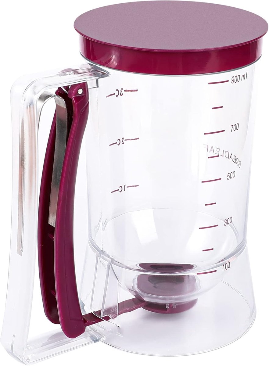 Beslagdispenser - 900 ml beslagdispenser - Duidelijke milliliter- en cupmarkeringen - Met deksel - Gemakkelijk in gebruik - Met drukhendel en anti-druppelontwerp - Perfect cadeau voor bakliefhebbers - Paars
