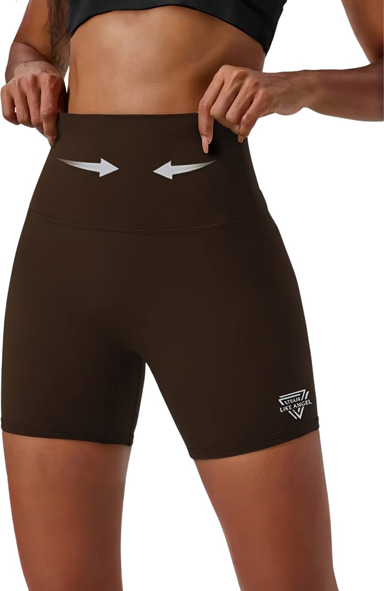 Currero Biker Short Dames Gymshort Korte Legging Lange Onderbroek Bikershort Met Pijpjes Koffie Bruin
