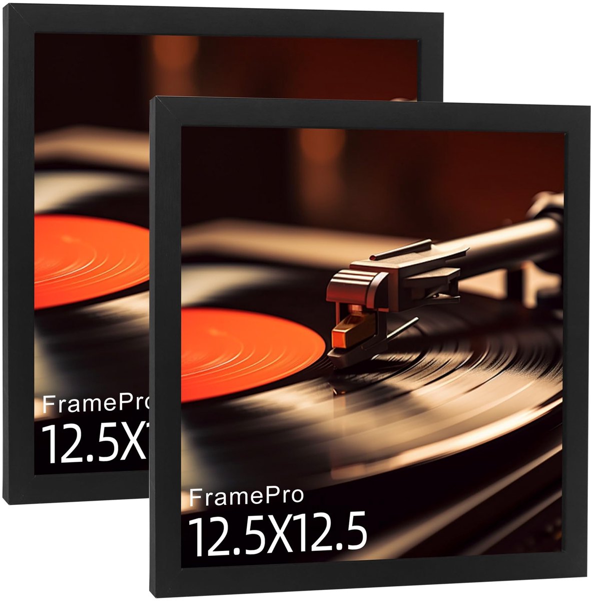 SnelShoppen - Set van 2 FramePro vinyl platenframes voor wanddisplay albumhoes met echt glas, zwart 31,75 x 31,75 cm, perfect voor elke 12 inch LP-pla