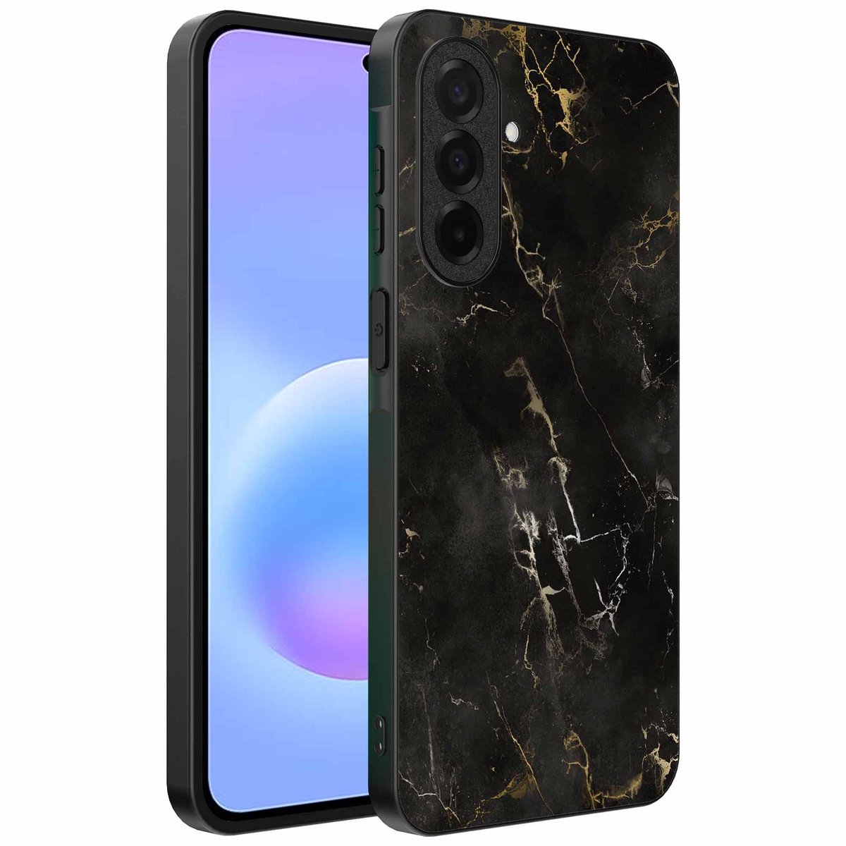Geschikt voor Samsung Galaxy A57 Telefoonhoesje met marmer opdruk - TPU backcover case black marble design - Zwart - Smartphonica geschikt voor Samsung Galaxy A57