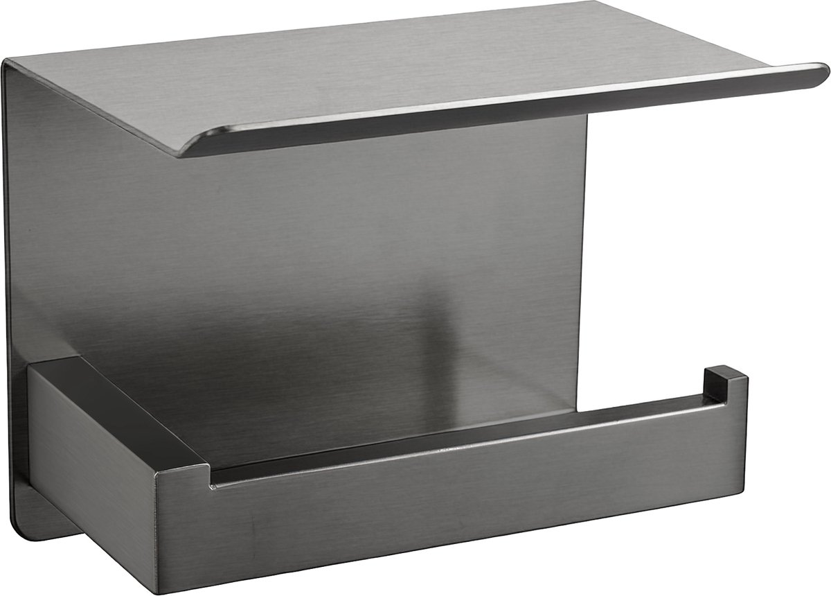 VDN Stainless wc rolhouder gun metal - Toiletrolhouder met plankje - Toiletpapier houder - RVS