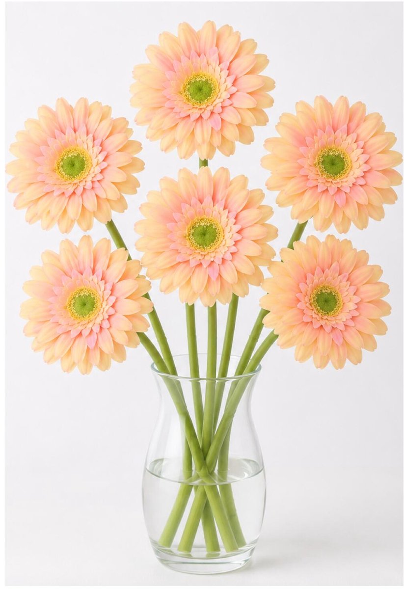 DK Design Kunstbloem Gerbera - 6x - 72cm - zalmkleurig - Real Touch - kunst zijdebloemen