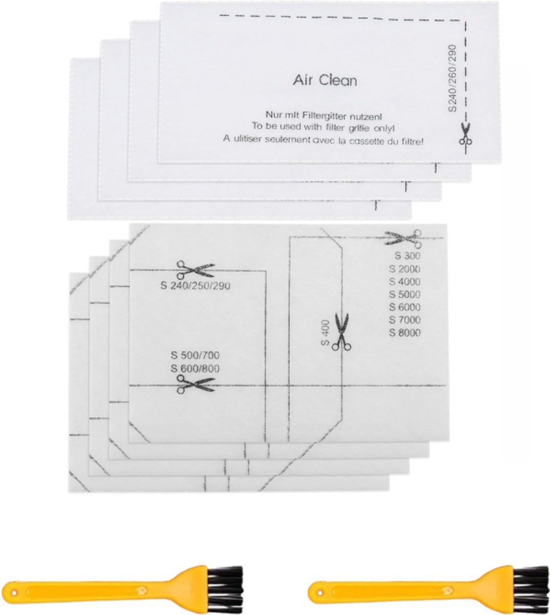 Filterset geschikt voor Miele Stofzuiger – 4x AirClean Filter + 4x Motorfilter – Complete C1 C2 C3, Compact C1 C2, Classic C1 – incl. 2 Reinigingsborstels