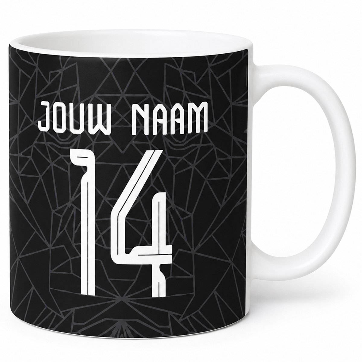 Voetbalmok Holland Collection – Kleur Zwart – Gepersonaliseerde Mok met Naam en Rugnummer – Voetbal Mok – 325 ml