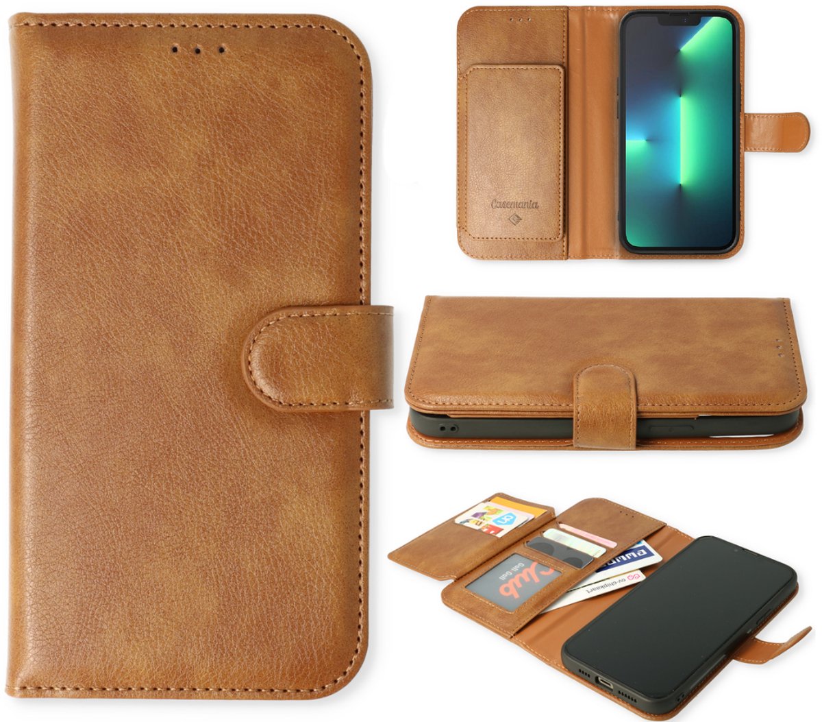 Casemania Hoesje Geschikt voor Samsung Galaxy S25 - Bruin - 2 in 1 Luxe Kunstlederen Portemonnee Book Case met Extra Vakken