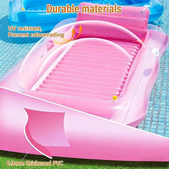 Opblaasbaar Zwembadvlot - Drijvend Loungebed - Water Ontspanning - Ingebouwde Watersproeier - 208x130cm - Roze — afbeelding 4