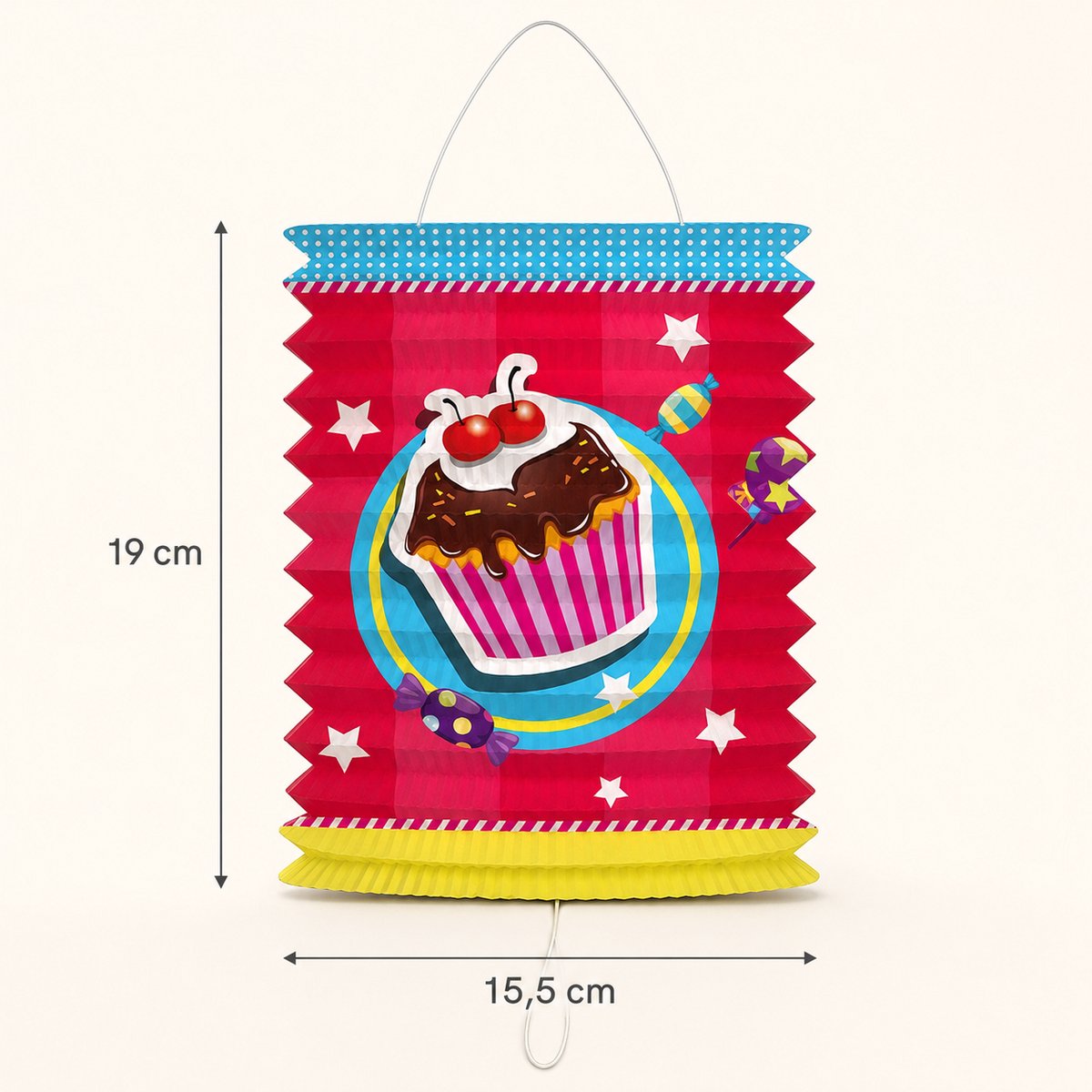 Lantaarn - Lampionnen voor Kinderen – Set van 5 Stuks – 15,5 × 19 cm – Snoep, Cupcake, IJs en Lolly Dessins – Multicolor