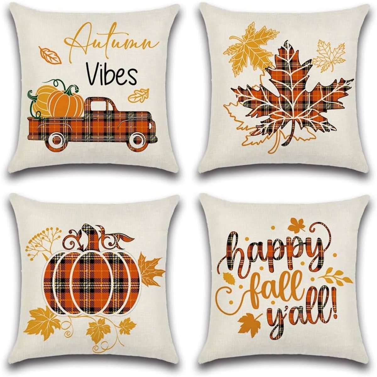 Herfstthema Kussenhoezen Set van 4, 50x50cm, met Pompoen en Esdoornblad, Ideaal voor Sofa, Auto en Slaapkamer Decor