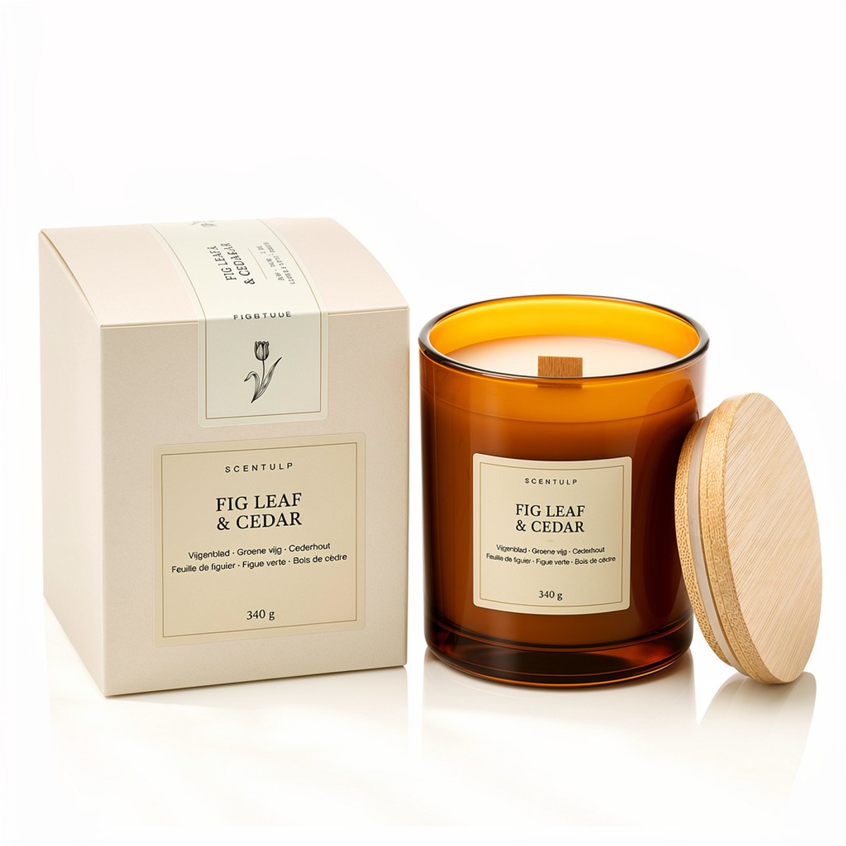 Scentulp - Geurkaars Fig Leaf & Cedar - Sojawas - Handgemaakt