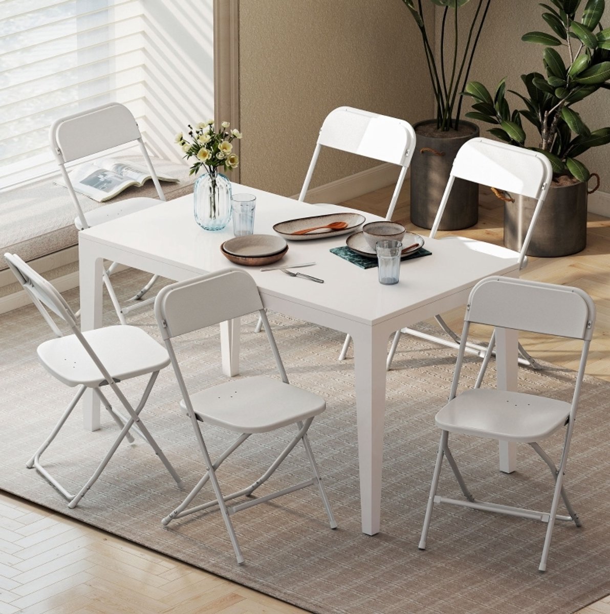 MIVRAY Klapstoel Set Van 6 - Opvouwbare Stoel Met Afvoergaten En Ergonomische Rugleuning - Voor Eetkamer Woonkamer En Wachtruimte - Kunststof Wit