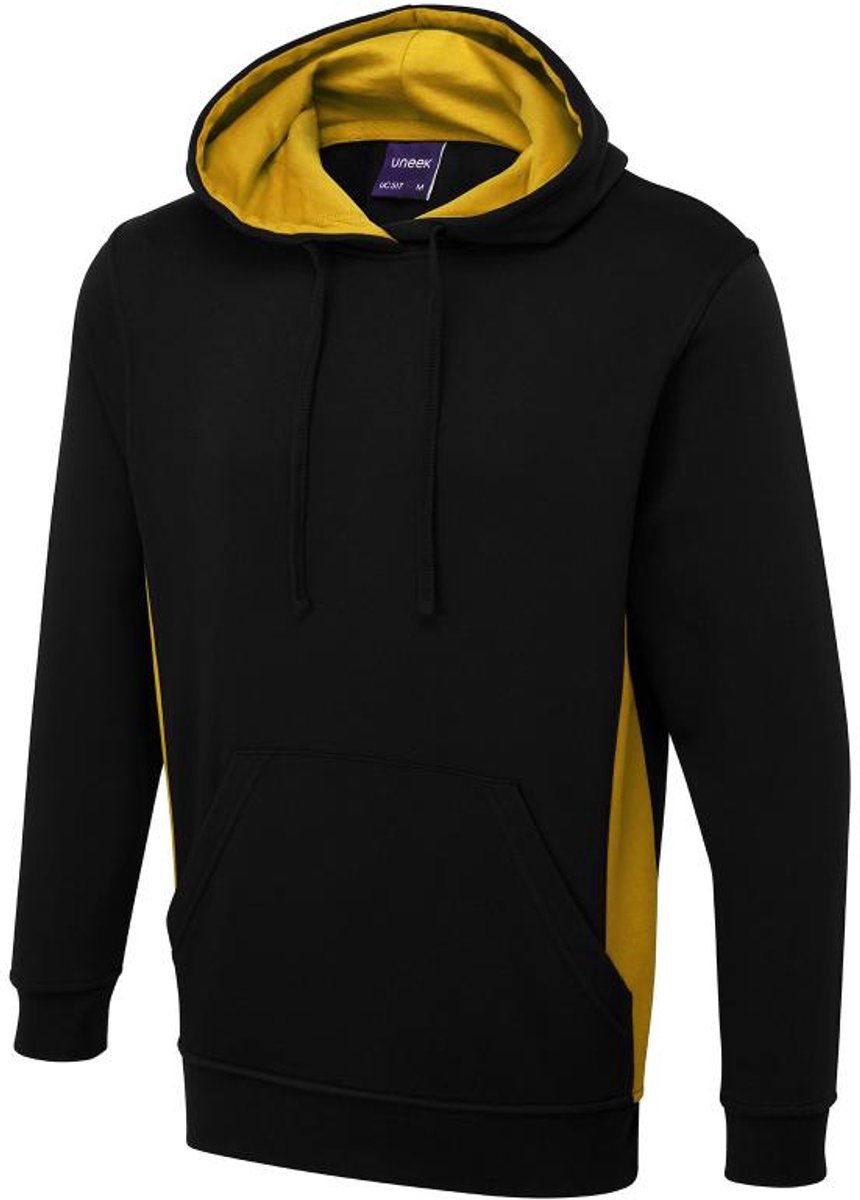Uneek UC517 Bicolor Hooded Sweatshirt-Charcoal/Black-M
