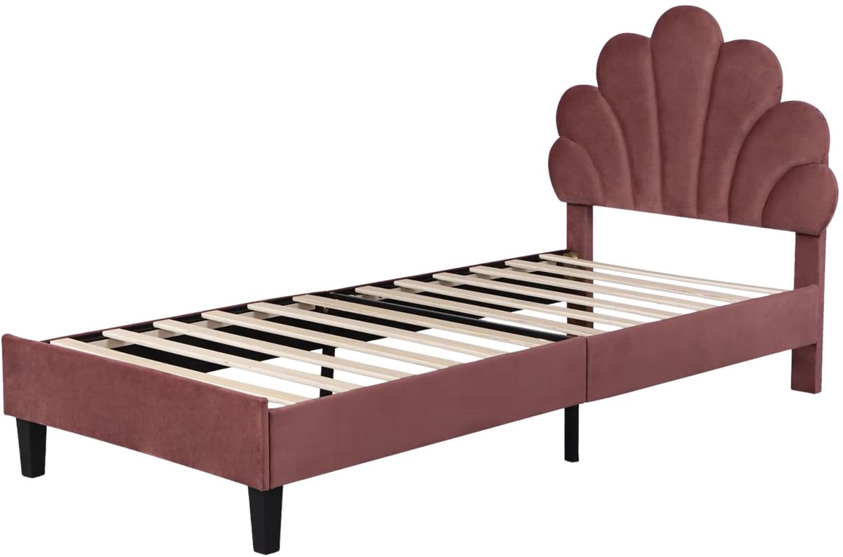 Gestoffeerd Eenpersoonsbed 90x200 cm Roze – Bedframe met Lattenbodem