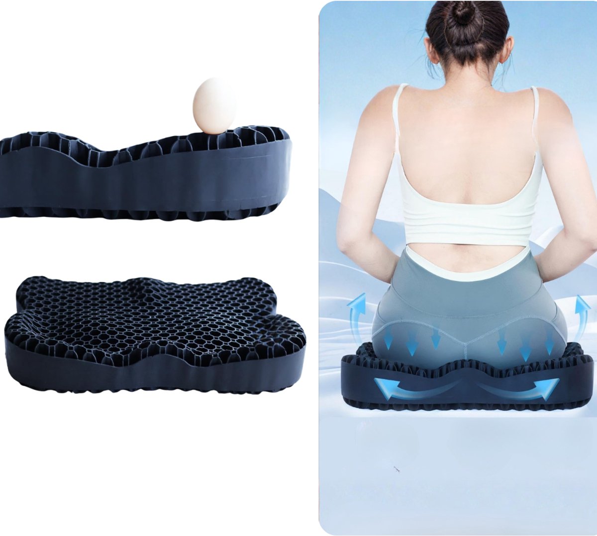 Zavio® Gelkussen voor Zitontlasting - Zitkussen - Ergonomisch Kussen voor Stoel