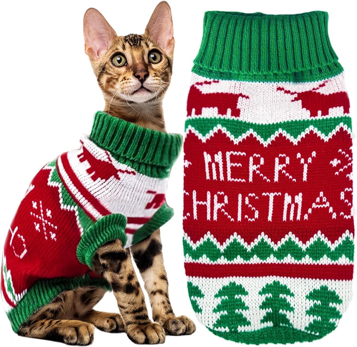 Warme en Schattige Wintertrui voor Katten - Gebreide Kersttrui en Dikke Huisdierenkleding (L)