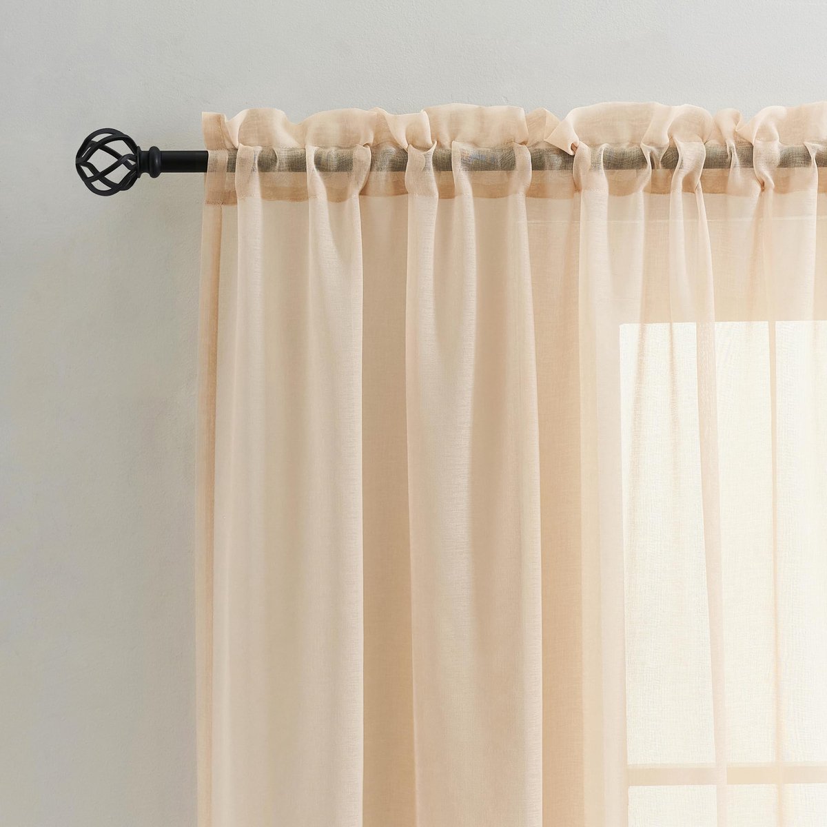 SnelShoppen - Transparante Gordijnen Taupe Voile Gordijnen 100 cm Lang voor Woonkamer Slaapkamer Raambekleding Semi Kruis Panels voor Tuin Patio Villa