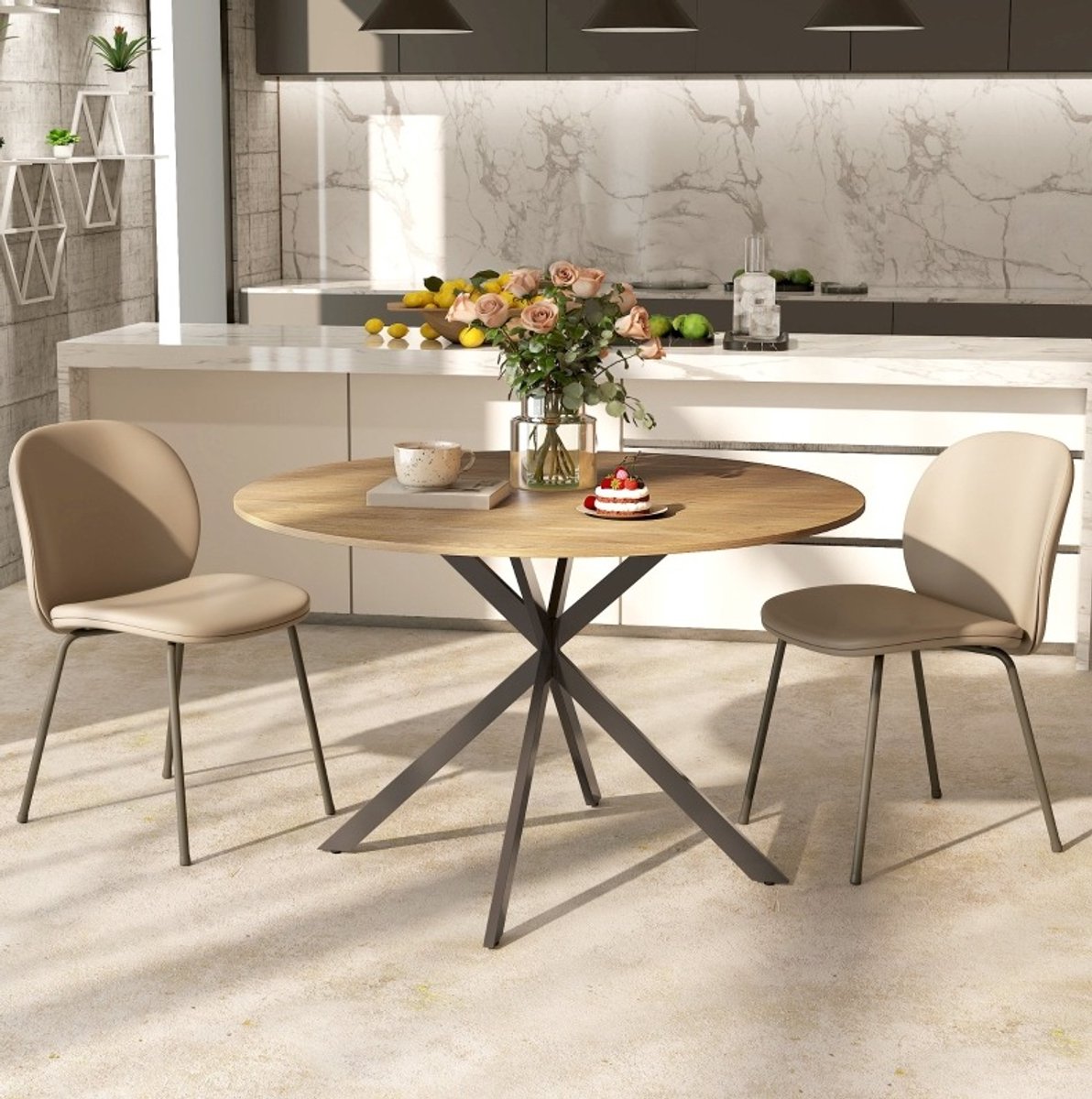 COVREO Ronde eettafel 120 cm eiken, hout met X-poot voor 4 personen