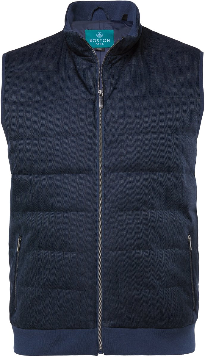 Boston Park - Heren - Doorgestikte bodywarmer two-tone materiaal met structuur - Navy blauw - Maat 68+