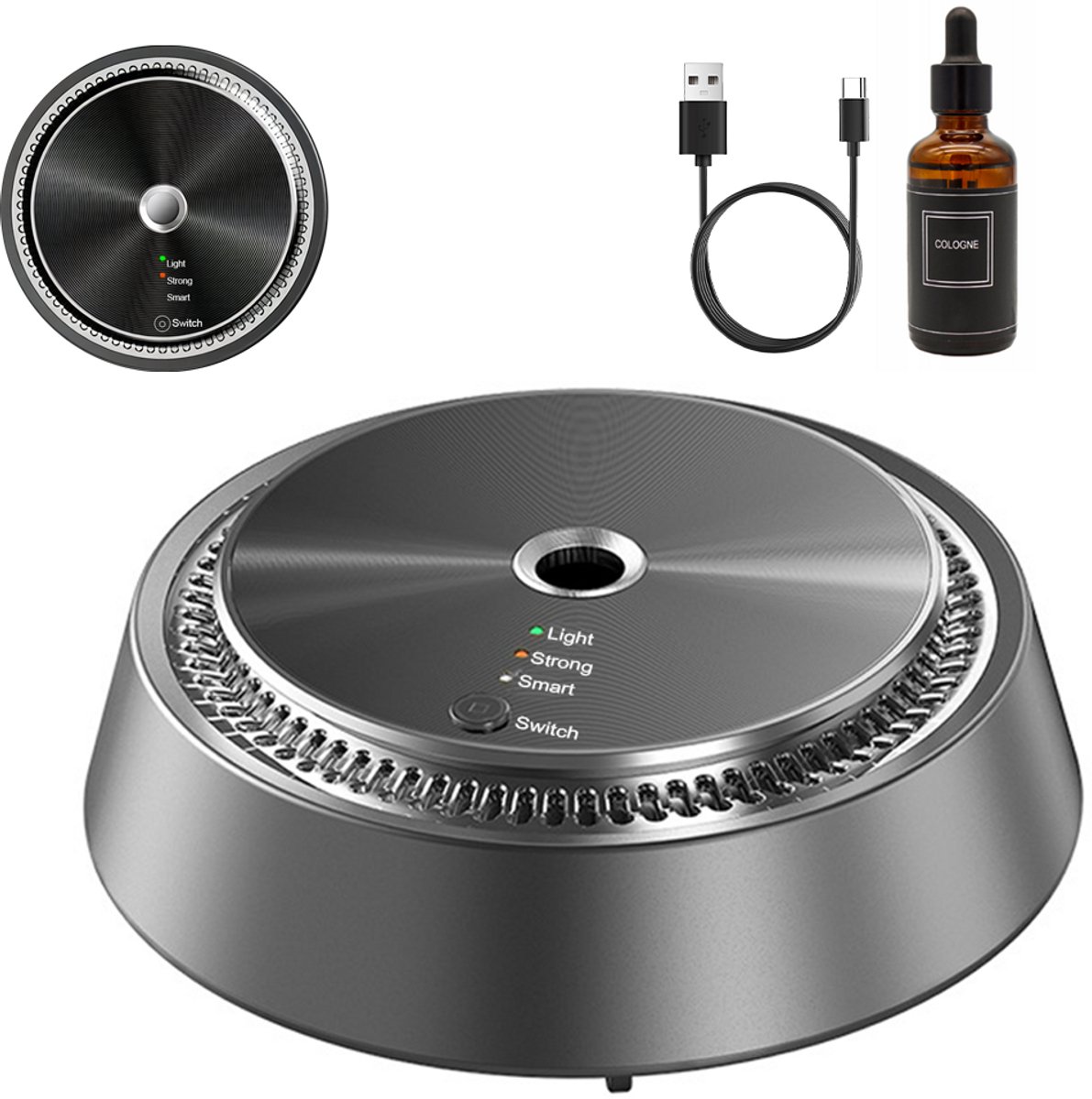 Aromadiffuser - Autobevochtiger - Slimme aromadiffuser - Aromadiffuser voor ventilatie - Met geur - Aromadiffuser - Met Type-C datakabel - Aluminiumlegering - Eau de Cologne - Grijs