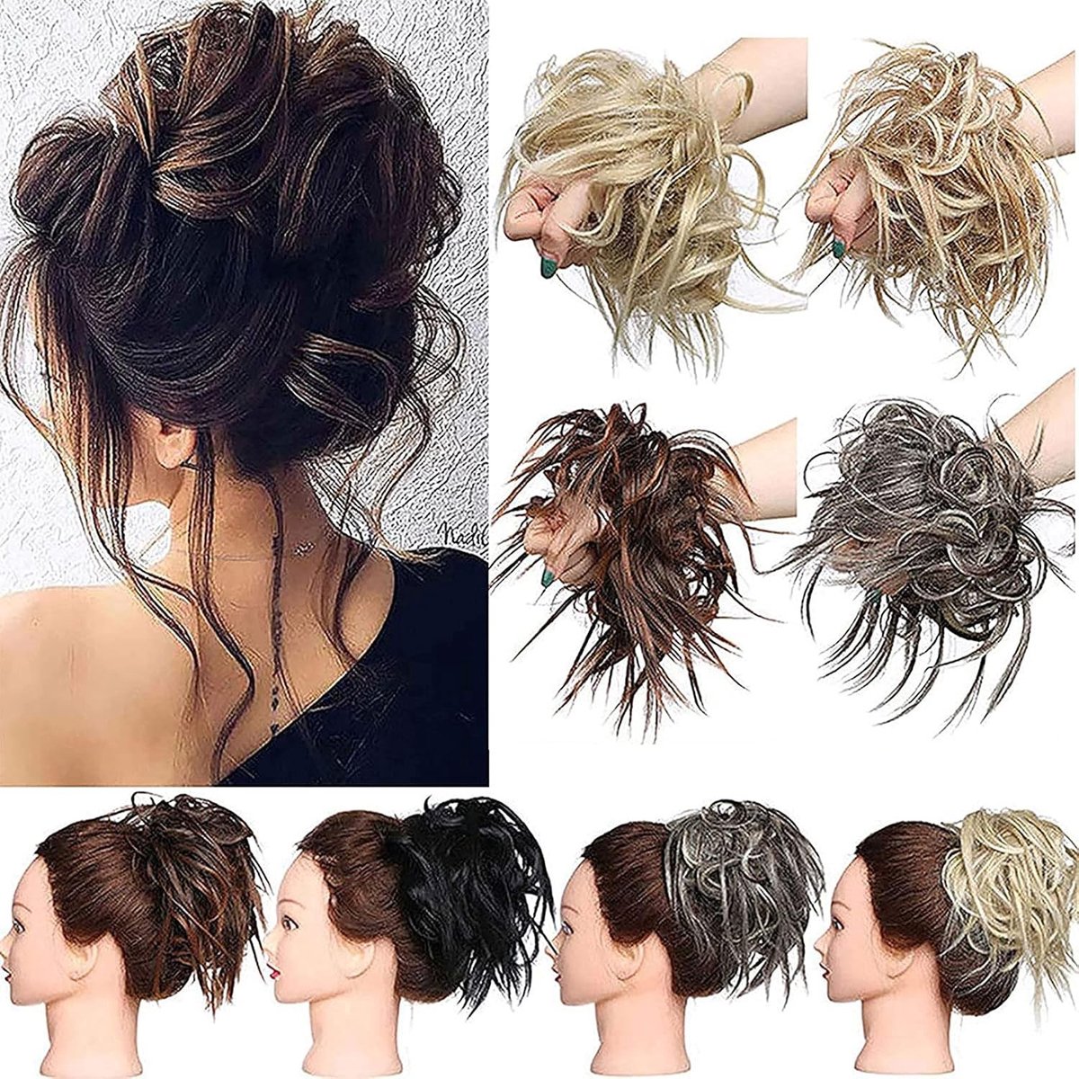 Natuurlijke Haarextensions Clips voor Rommelige Kapsels, Krullende Buns en Scrunchies in Sandblond en Gebleekt Haar