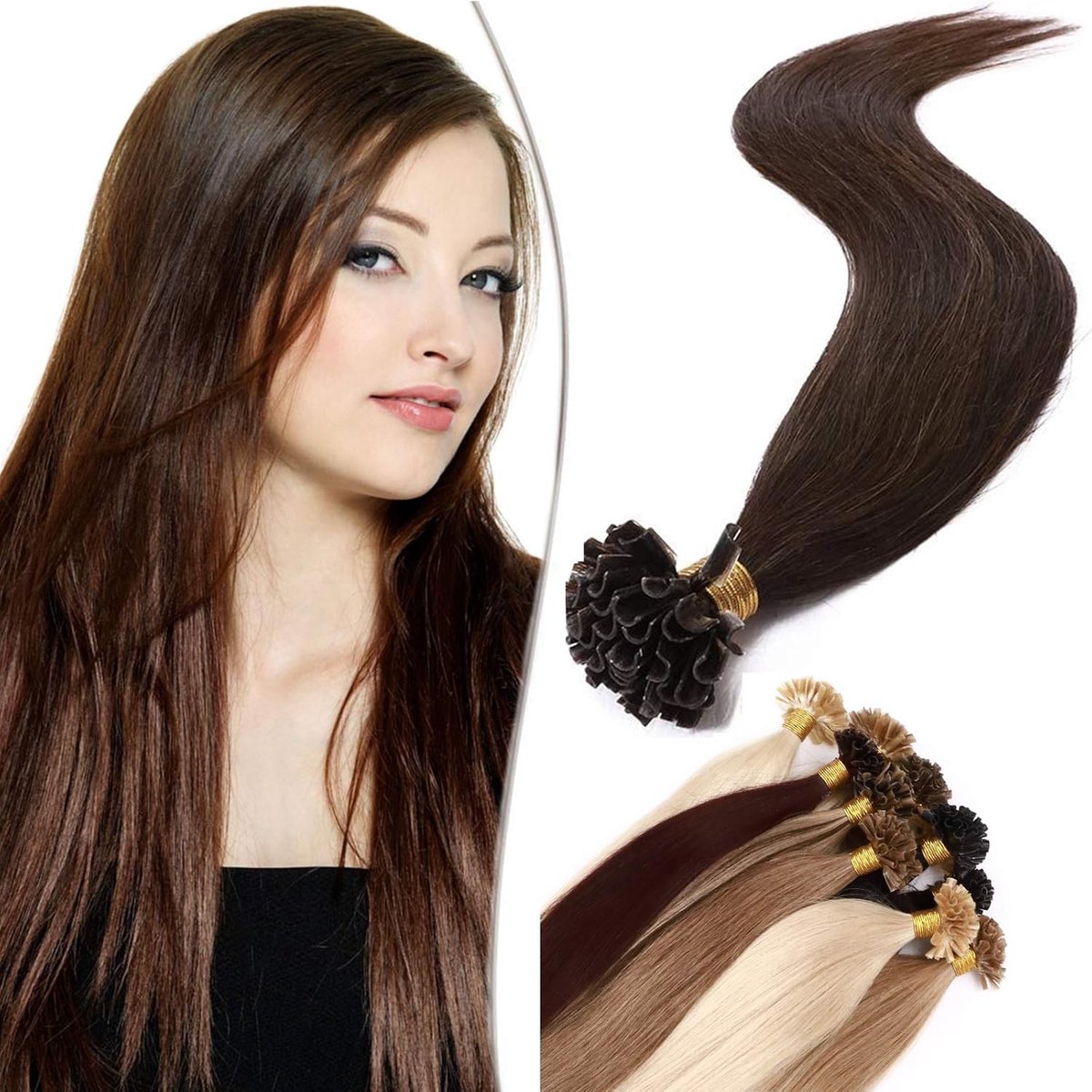 Echte Keratine U-Tip Haarextensions van 1g/strand, 50g, 14"(35cm) - Medium Bruin #4 voor Volumineus Haar