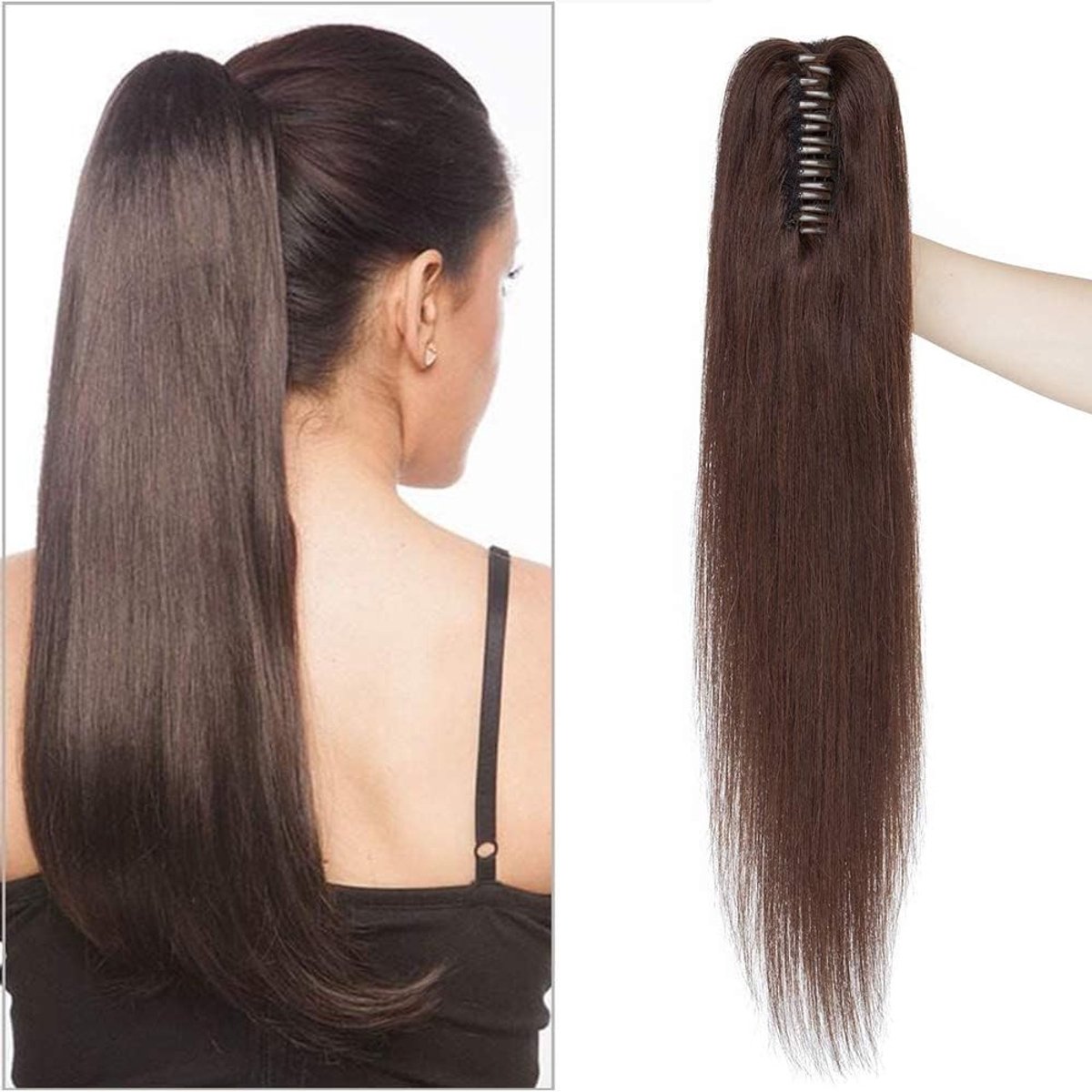 Ponytail Extensions van 100% Remy Haar - Donkerbruin #2, 20 inch (50 cm), 120 g - Natuurlijk uitziende Haarverlenging voor een Volumineuze Look