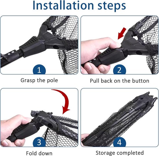 SnelShoppen - Vouwbare Telescopische Hengelnet, Robuust Carp Landing Net voor Salmon, Meerval, Baars, Hoogwaardige Waterafstotende Nylon, Ideaal voor van Snelshoppen — afbeelding 3