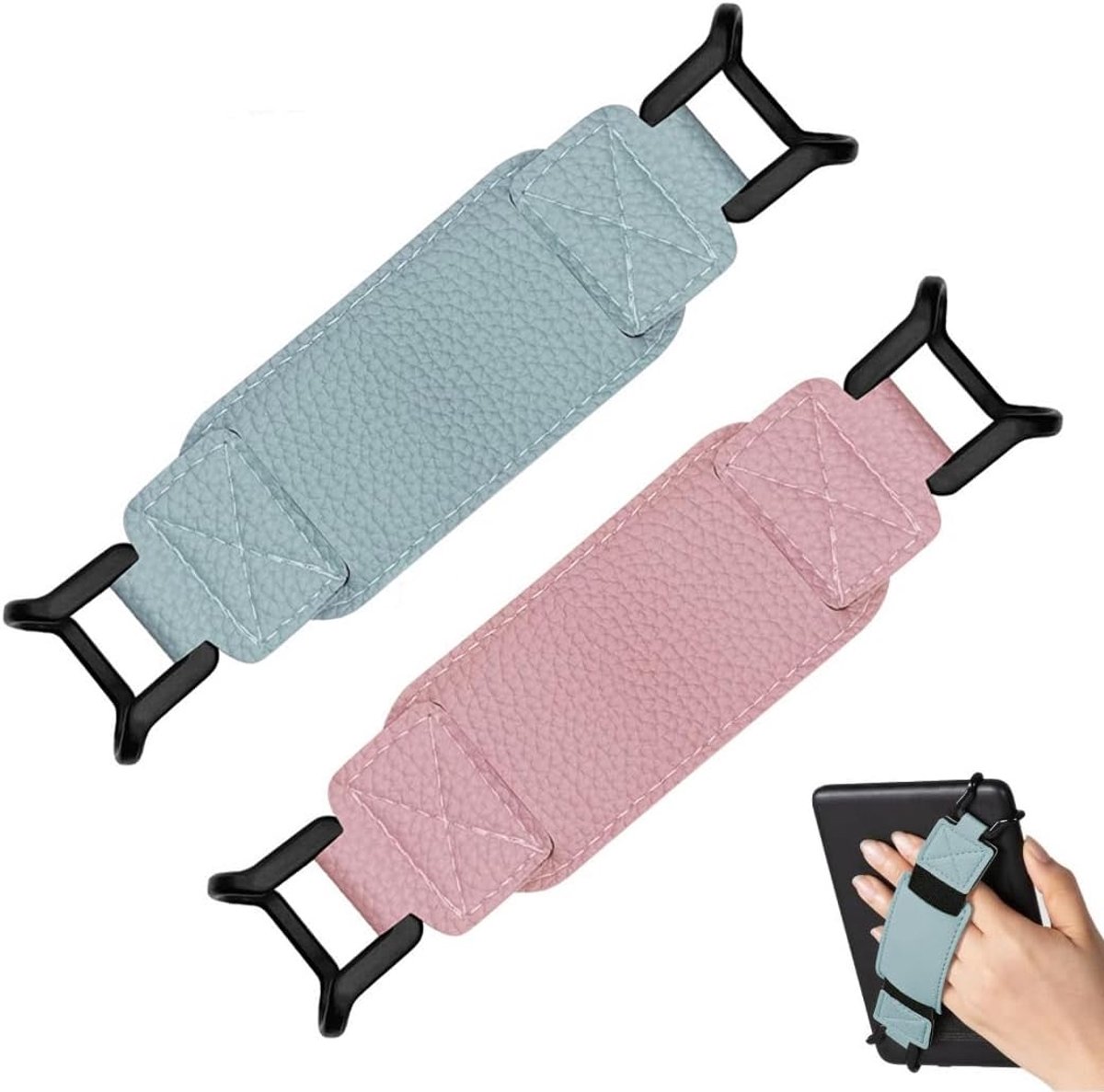 tabletarmbanden elastisch - PU-leer - roze en blauw - comfortabele grip voor e-readers - ShopVlot