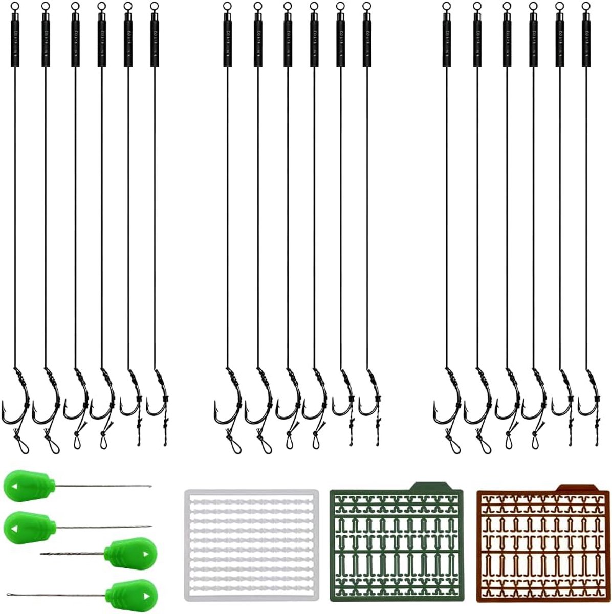 Thijox - Set van 18 stuks Karpervissen Haar-Rigs met Boilie-Stoppers, Handgemaakte Karperhaken, Gebogen Karpers Vishaken Accessoires, Kooiennaald (6#