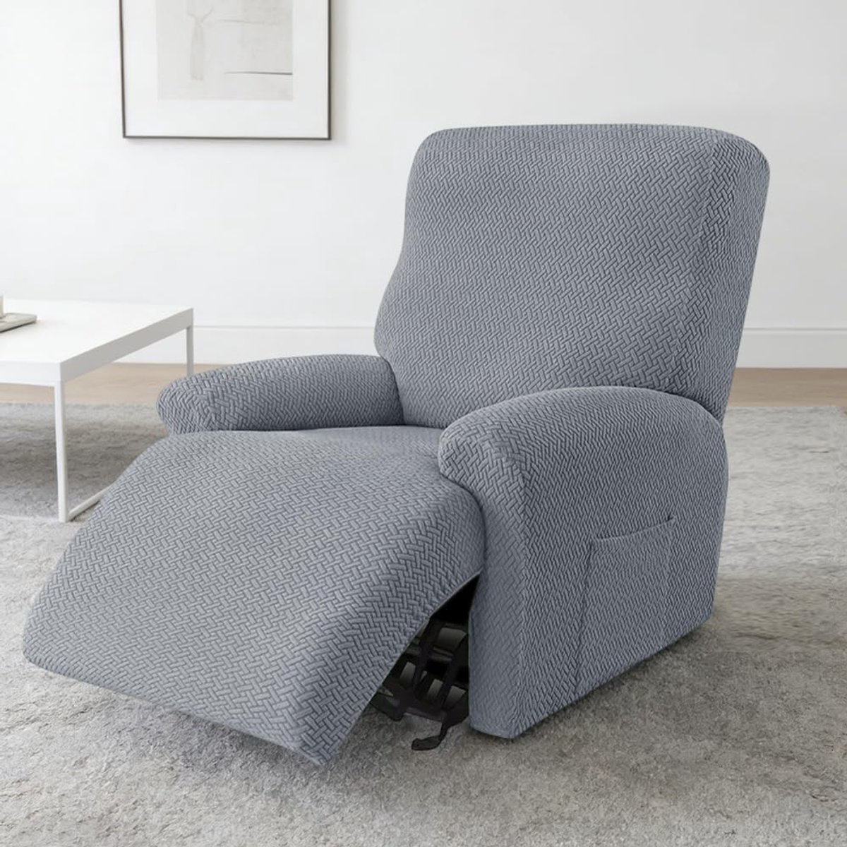 SnelShoppen - 4-delige all-inclusive stoelhoes, stretch relaxstoelovertrek met zakken, bankhoes, ligstoel en televisiestoel, lichtgrijs, multifunction