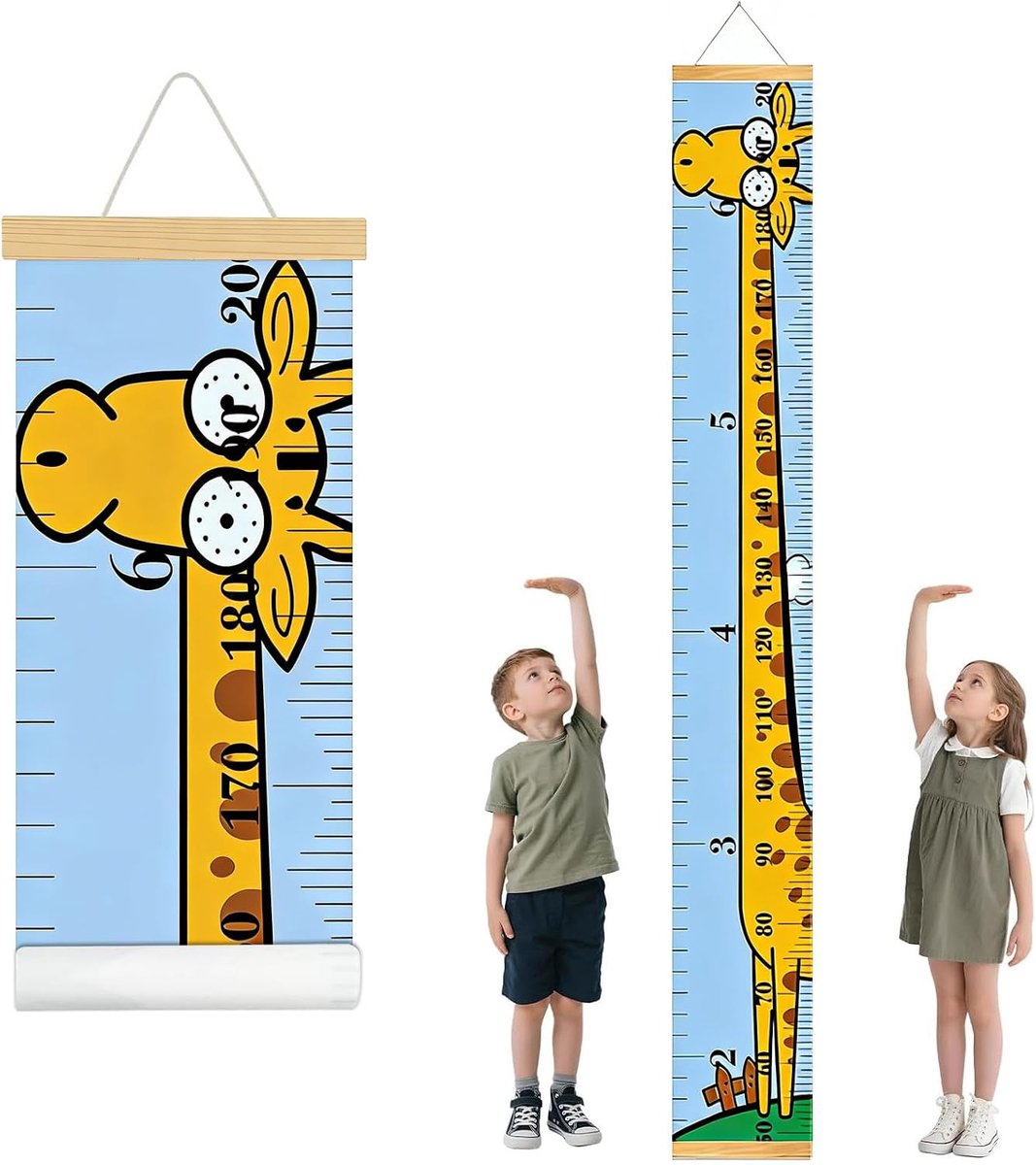 SnelShoppen - Giraffe Meetlat voor Kinderen, Rol-Up Muurbehang, Waterdichte Meetlat voor Kinderen, Decoratie voor Kinderkamer, Groeimeter 50-200 cm