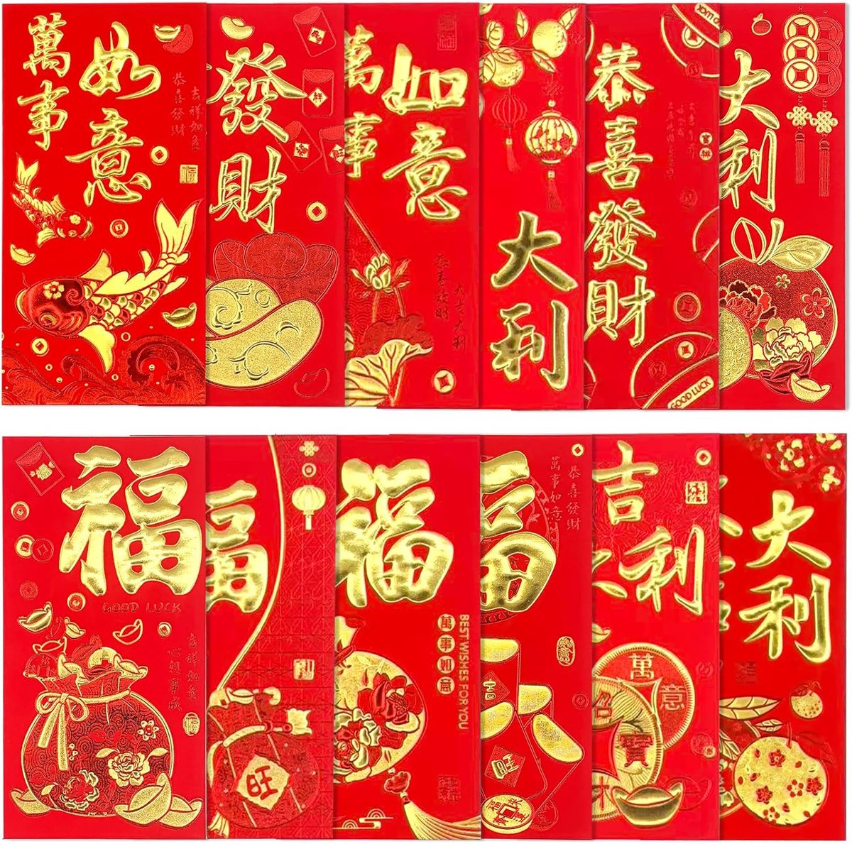 36 Red Envelopes for Chinese New Year, Large Red Money Envelopes (Hong Bao), Lucky Envelopes (Lai See) for New Year - ShopVlot