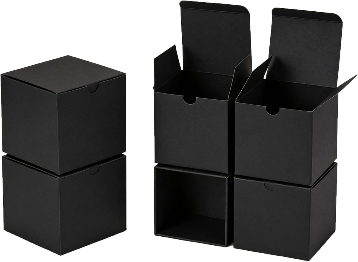 SnelShoppen - 50 Stuks Geschenkdozen Kraftpapier, Kartonnen Dozen met Deksel, Vierkante Geschenkdozen, 5 x 5 x 5 cm, Zwart, Perfect voor Verjaardag, B