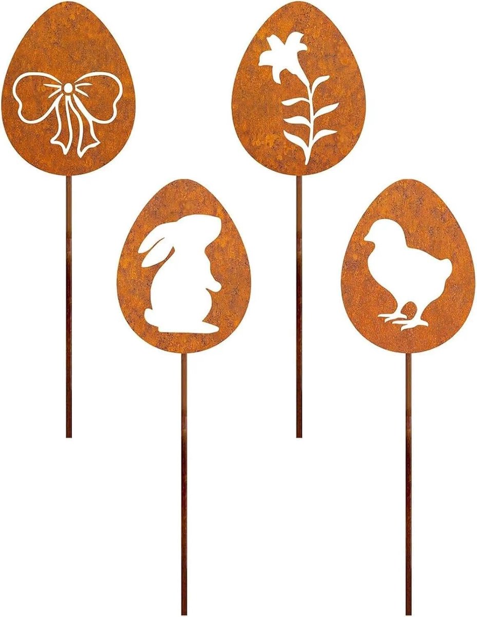 SnelShoppen - 4 Stuks Paashaas Ornament Decoratie Tuinaccessoires Huisdecoratie Roestig Metaal Voor Binnen Buiten Balkon Terras Buiten Cadeaus Pasen L