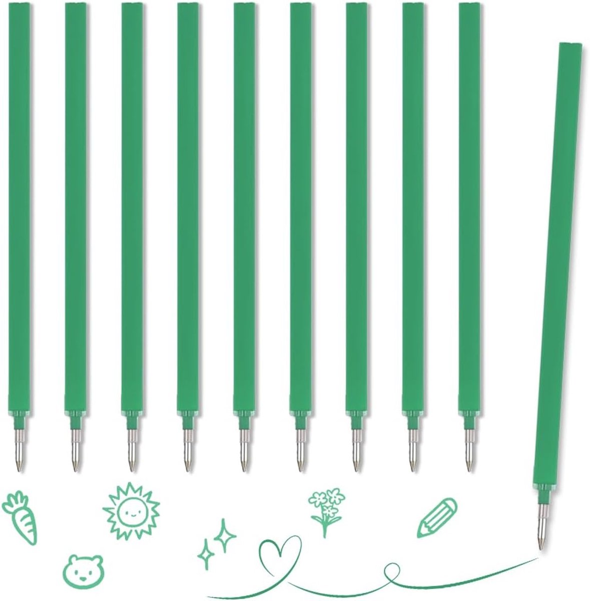 SnelShoppen - Vervangvullingen voor Gelpennen - 10 Stuks Groene Navullingen 0.7mm voor Standaardpennen 13cm - Duurzaam Schrijven