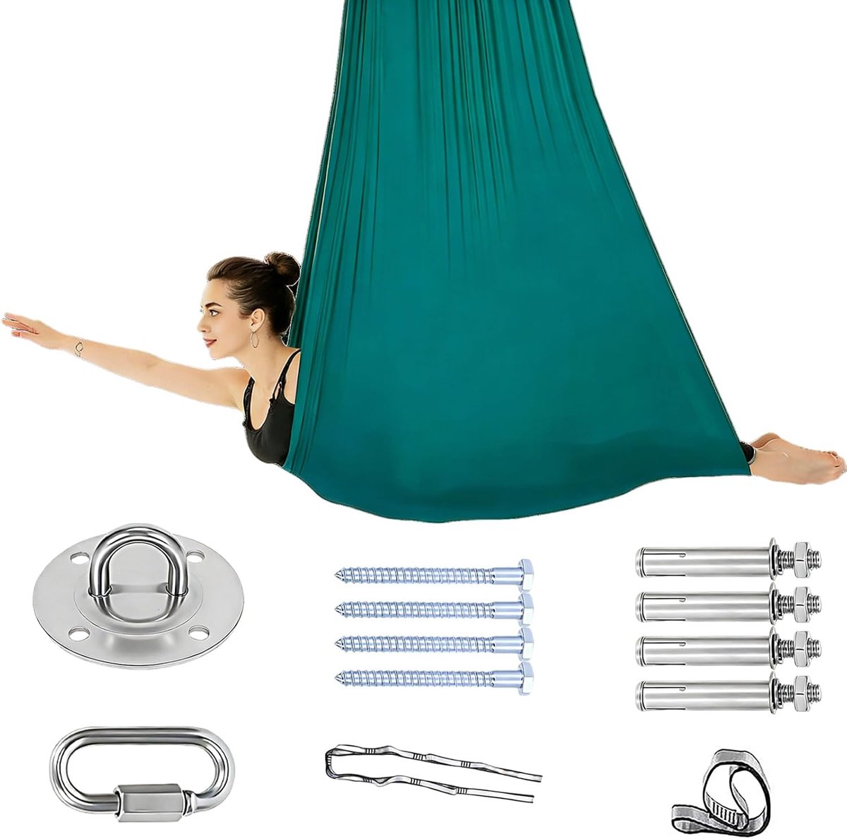 SnelShoppen - Aerial Yoga Swing Hammock 150 x 280 cm, Yoga Swing met Frame, Hangende Stoel voor Volwassenen, Max 200 kg, Polyester en RVS, Ideaal voor