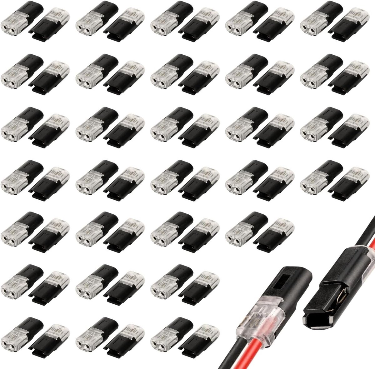 2-pin kabelconnector 60 stuks - 12V waterdicht - robuust polycarbonaat - snelle installatie voor auto - ShopVlot